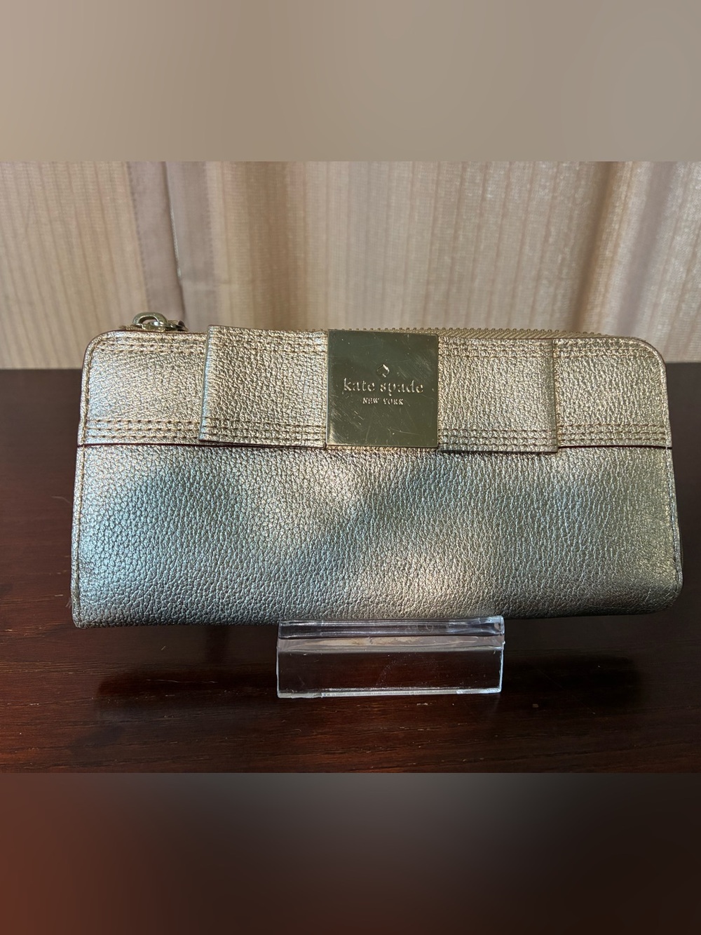 kate spade Metallic Gold Bow Wristlet Clutch